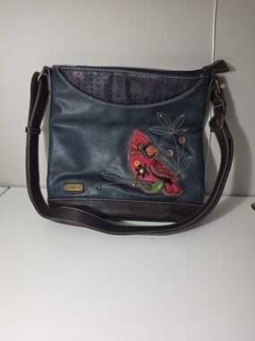 Chala Navy Crossbody with Red Cardinal Applique